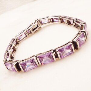 LUSCIOUS PINK AMETHYST CRYSTALS EMERALD CUT STERLING 24GR. TENNIS BRACELET 3
